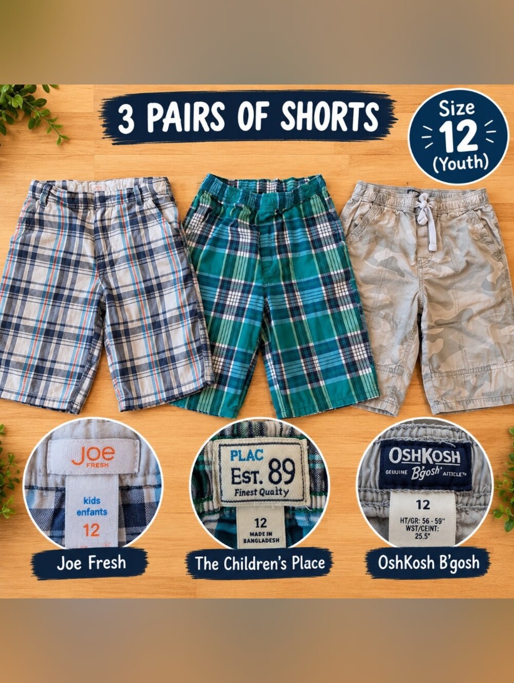3 pack - like new OshKosh B'gosh Beige Camo Cargo Shorts - Adjustable